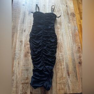 L’AGENCE Black CAPRICE Ruched midi Dress size 6 NEW NWT